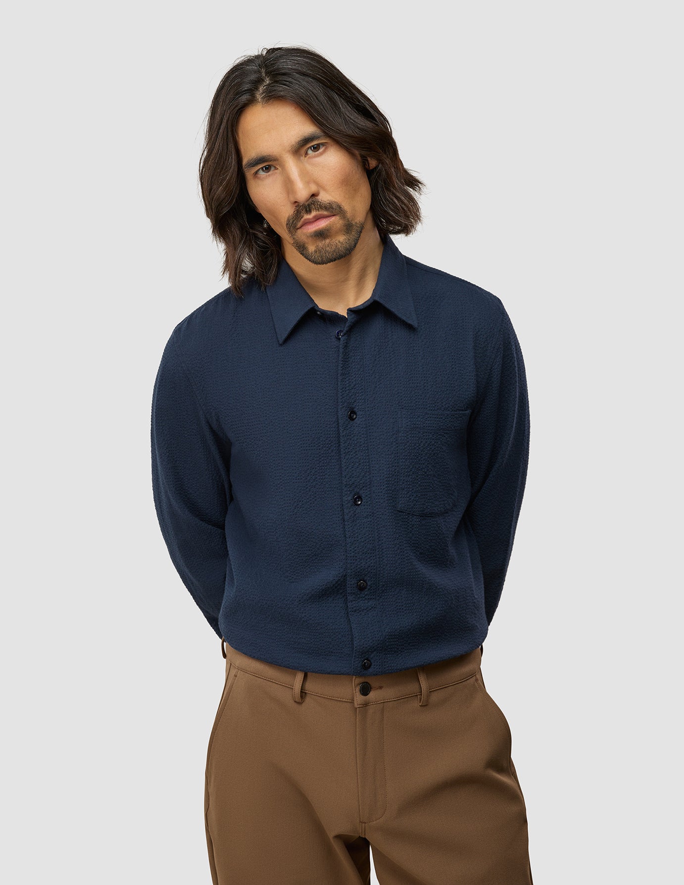 Seersucker Casual Shirt Dark Navy